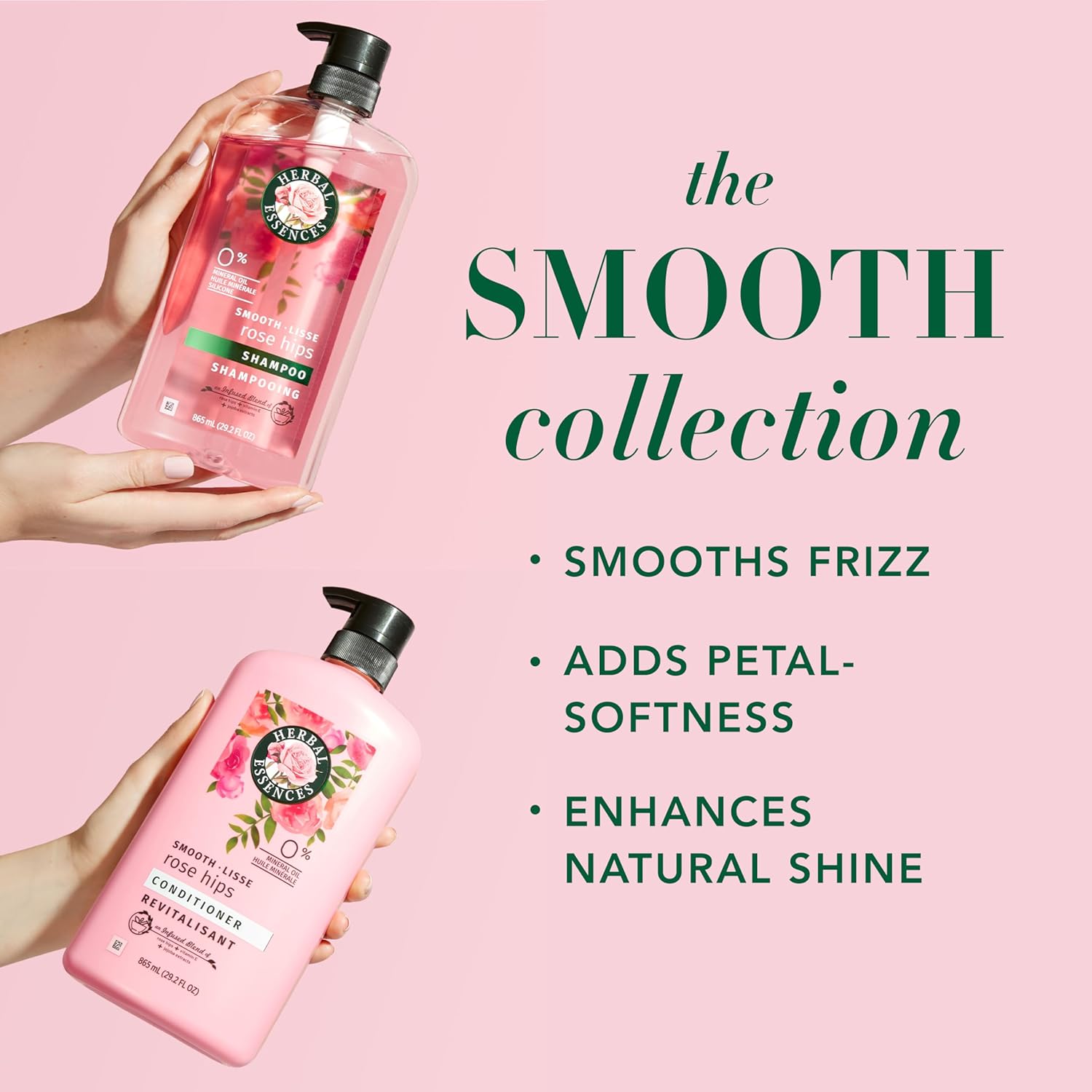Herbal Essences Shampoo & Conditioner Set, Rose Hips - Smooth Collection, Paraben-Free, Color-Safe, Shiny Hair with Jojoba & Vitamin E, 29.2 Fl Oz Each, 2-Pack