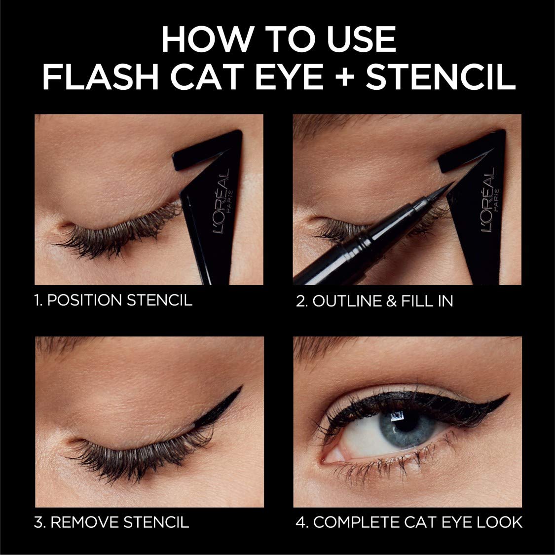 L'Oreal Paris Makeup Infallible Flash Cat Eye Waterproof Liquid Eyeliner, Black, 0.44 oz.