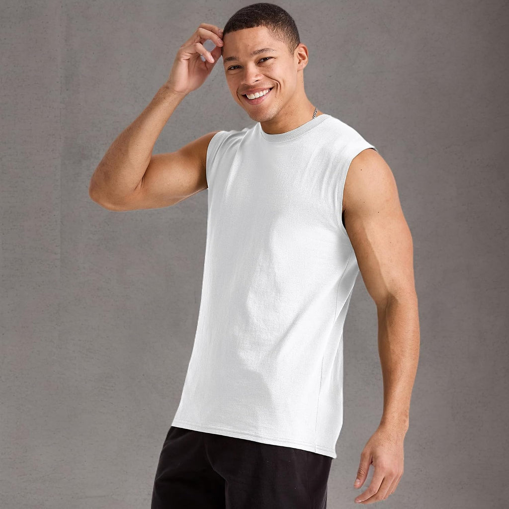 Hanes Men'S Essentials Midweight Muscle T-Shirt Pack, Cotton Muscle Tank Shirts, 3-Pack