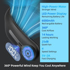 Portable Neck Fan, Personal Wearable Bladeless Fan, 6000Mah Usb Rechargeable, 360° Airflow, Led Display, 4-Speeds, Hands Free Fan For Outdoor Indoor, Birthday Gifts For Men Women Dad Mom (Black)