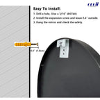 Oruii Round Mirror, Black Round Mirror 24 inch, Circle Wall Mirrors Metal Frame, Black Circular Mirrors for Bathroom, Wall, Living Room, Entryway, Hallway, Vanity, Rustic