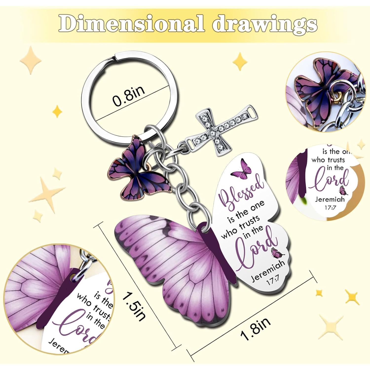 Butterfly Christian Keychain Women Cross Bible Verse Keychain Butterfly Purse Charm Inspirational Religious Gifts