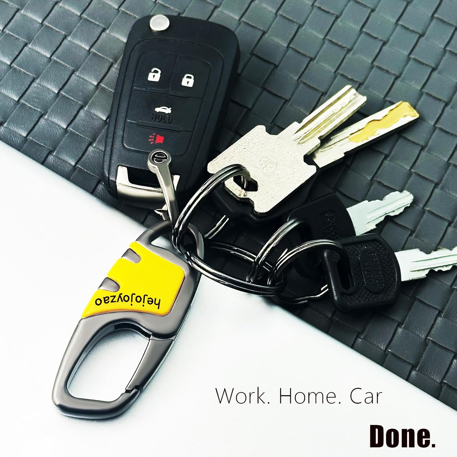 Keychain with Carabiner Clip, 4 Heavy Duty Key Rings and D Ring for Men's Car Key Fob Holder Fits Belt Loops