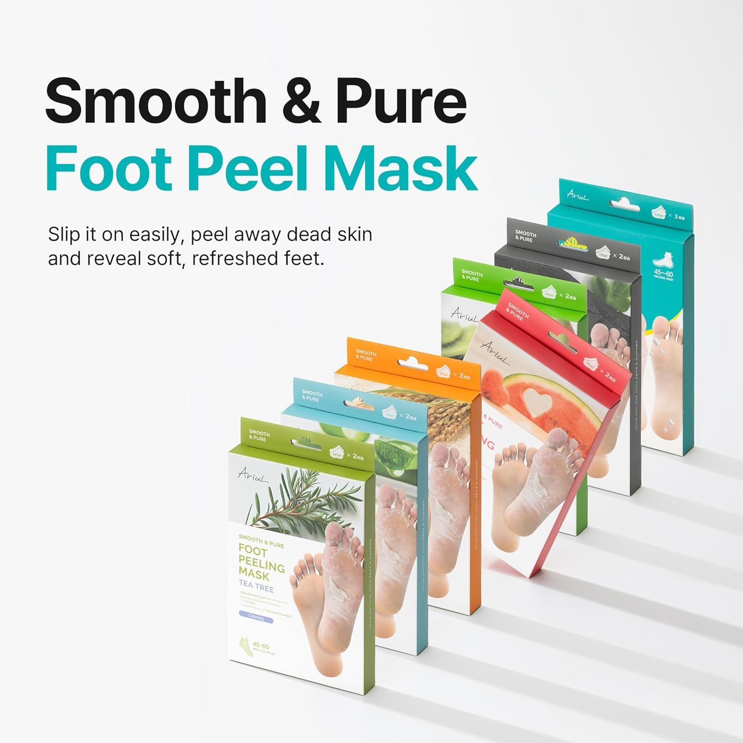 Ariul Smooth & Pure Foot Peel Mask, Nourishing Foot Peeling Socks for Dark, Dull Feet & Dead Skin Removal, Korean Skincare, 2 Pairs (Rice)