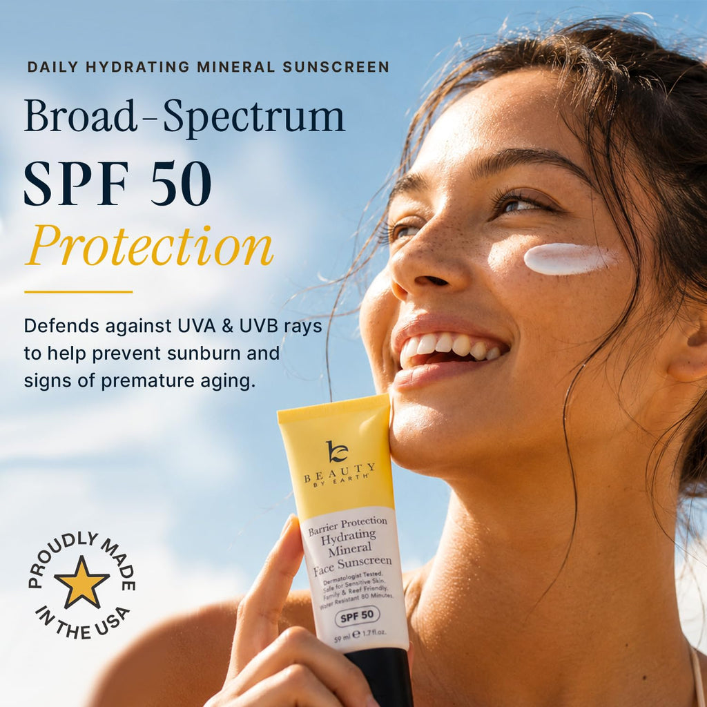 Mineral Sunscreen For Face Spf 50 – Broad Spectrum Zinc Oxide, Made In Usa With Natural & Organic Ingredients, Hydrating Daily Moisturizer For Sensitive Skin, No White Cast & No Chemicals