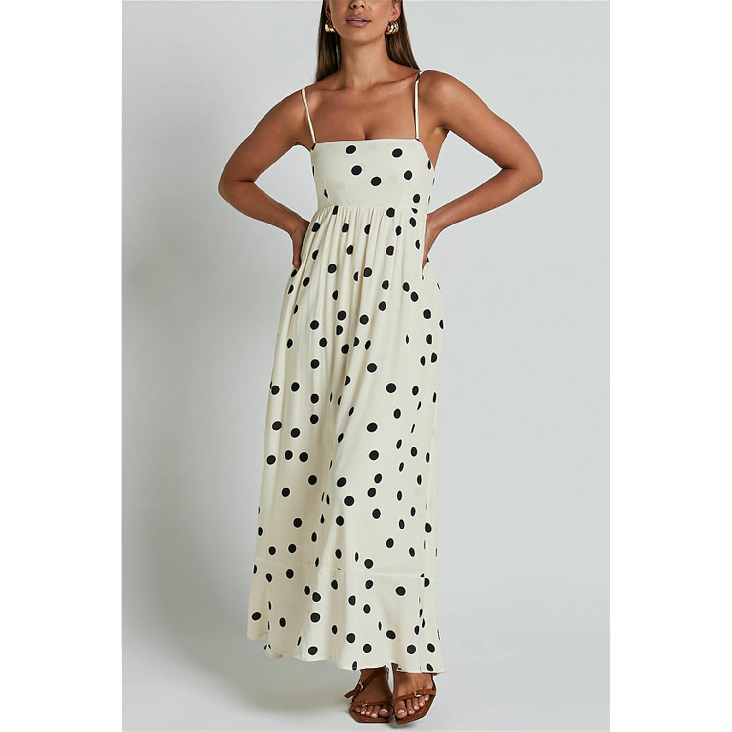 Yuemengxuan Boho Maxi Dresses For Women Spaghetti Strap Flowy Smocked Long Dress Casual Summer Vacation Beach Maxi Dress