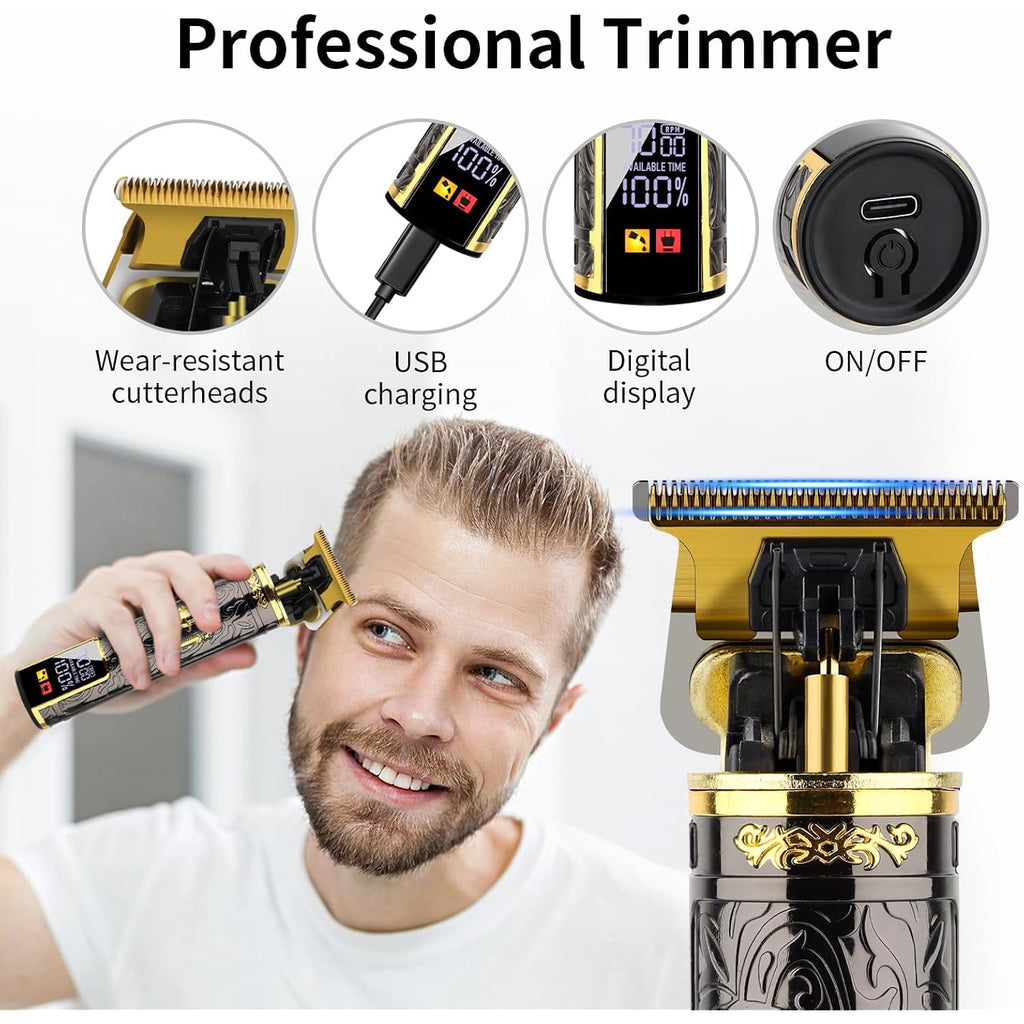 Hiena Pro Professional Hair Clipper Set For Men, Rechargeable Cordless Clippers And Trimmers Set, Electric Foil Shavers And Beard Trimmers, Hair Cutting Tools With Led Display, Gifts For Men