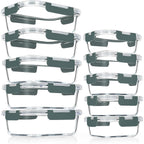 Verones 10 Pack Glass Meal Prep Containers, Airtight Glass Lunch Containers, Stackable Glass Food Storage Containers Set With Lids,Bpa-Free, For Microwave, Oven, Freezer & Dishwasher Friendly,Grey
