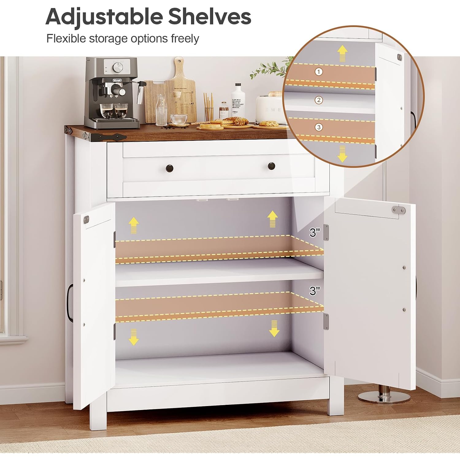 30" Coffee Bar Station, Kitchen Sideboard Buffet Cabinet With A Drawer And Adjustable Shelf, Modern Farmhouse Storage Cabinet For Kitchen, Living Room, Entryway, White