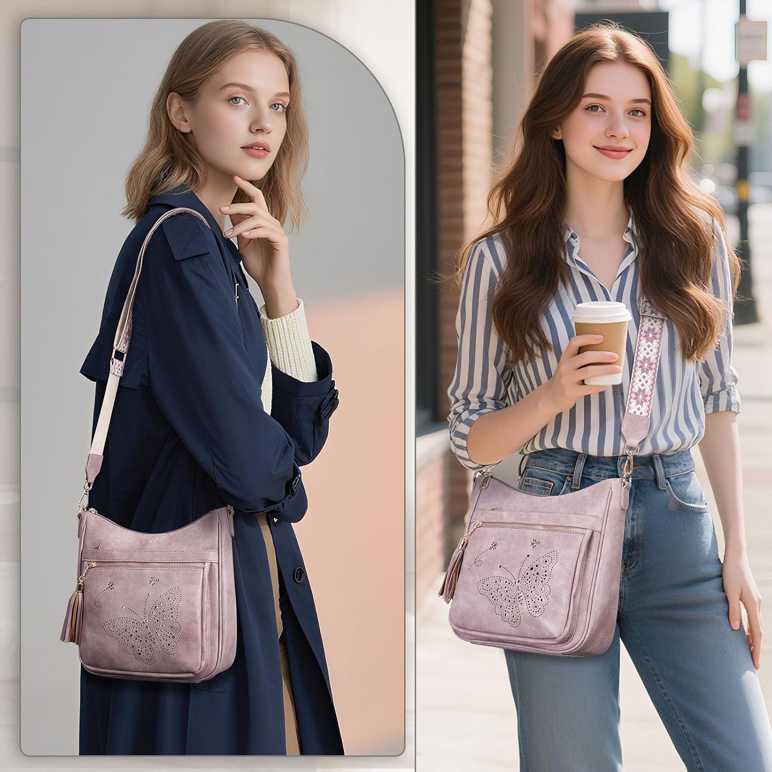KITEVIUN Medium Crossbody Bags for Women Trendy, Women's Butterfly Shoulder Handbags with Tassel
