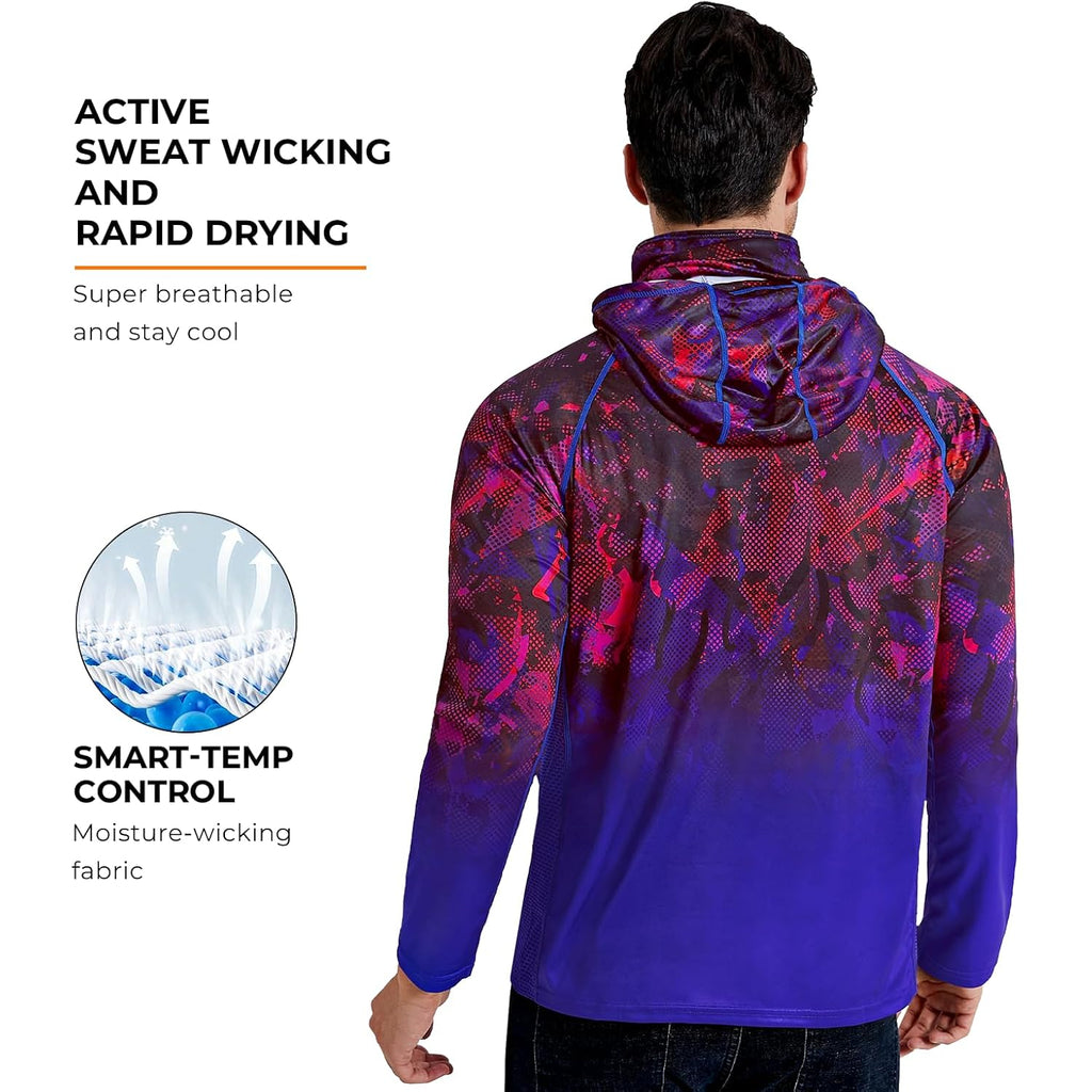 Rodeel Upf 50+ Men’S Long Sleeve Performance Fishing Hiking Shirt With Mask Uv Neck Gaiter Hoodie