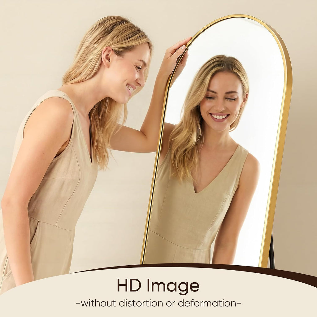 Antok 58" X19” Arched Full Length Floor Mirror, Gold Aluminum Frame, Free Standing/Wall Mount/Leaning For Bedroom, Living Room, Dressing Room