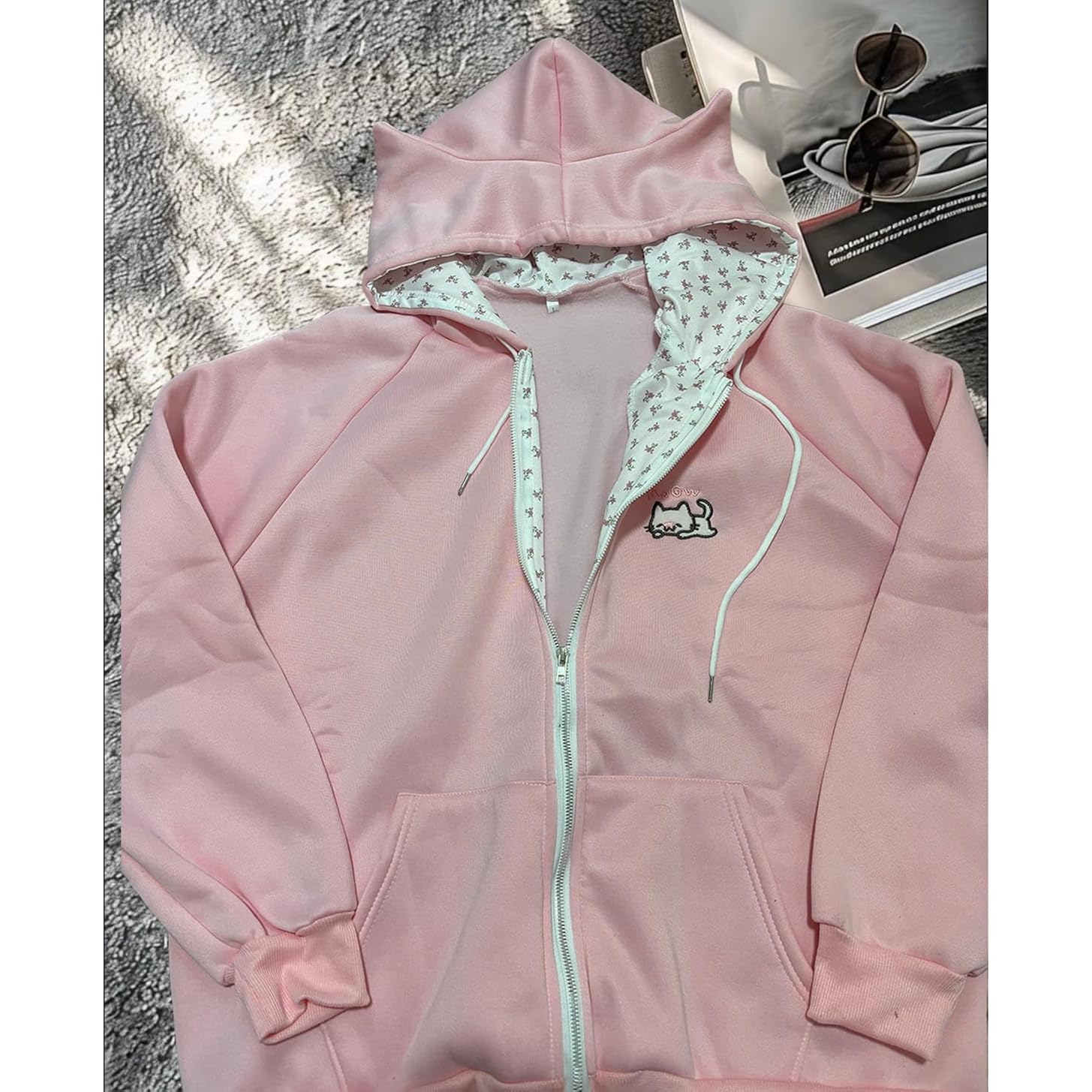 Women'S Y2K Zip-Up Hoodie Oversized Streetwear Cat Ear Cute Cartoon Graphic Harajuku Kawaii Sweatshirt