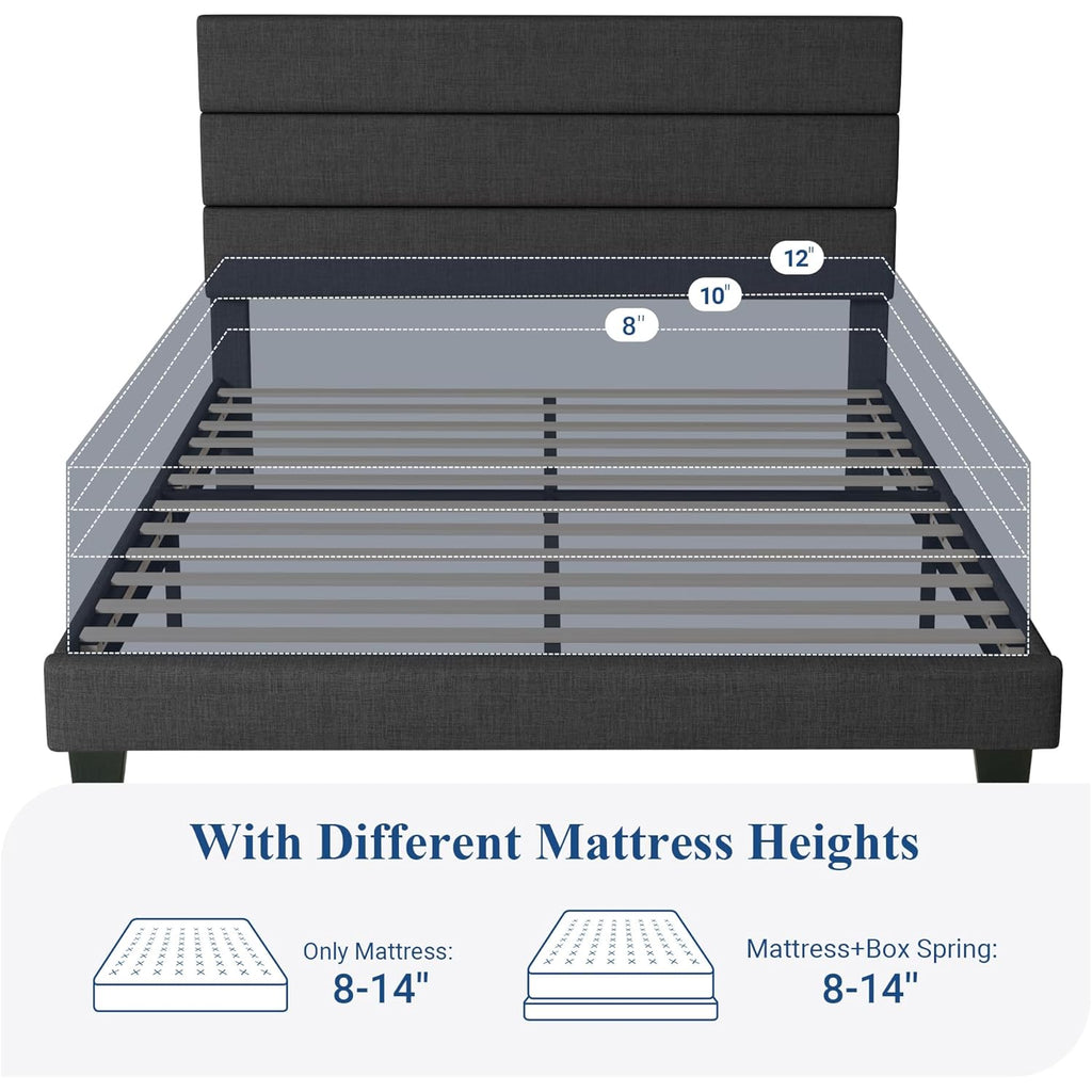 Allewie Queen Size Platform Bed Frame with Fabric Upholstered Headboard and Wooden Slats Support, Fully Upholstered Mattress Foundation/No Box Spring Needed/Easy Assembly, Dark Grey
