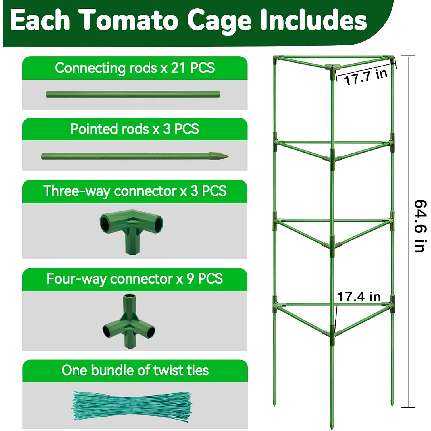 65 Inch 4 Pack Heavy Duty Tall Tomato Cages For Garden | Large Plant Support Stakes For Climbing Plants Heavy Vegetables, Adjustable Tomato Trellis For Outdoor Raised Garden Beds
