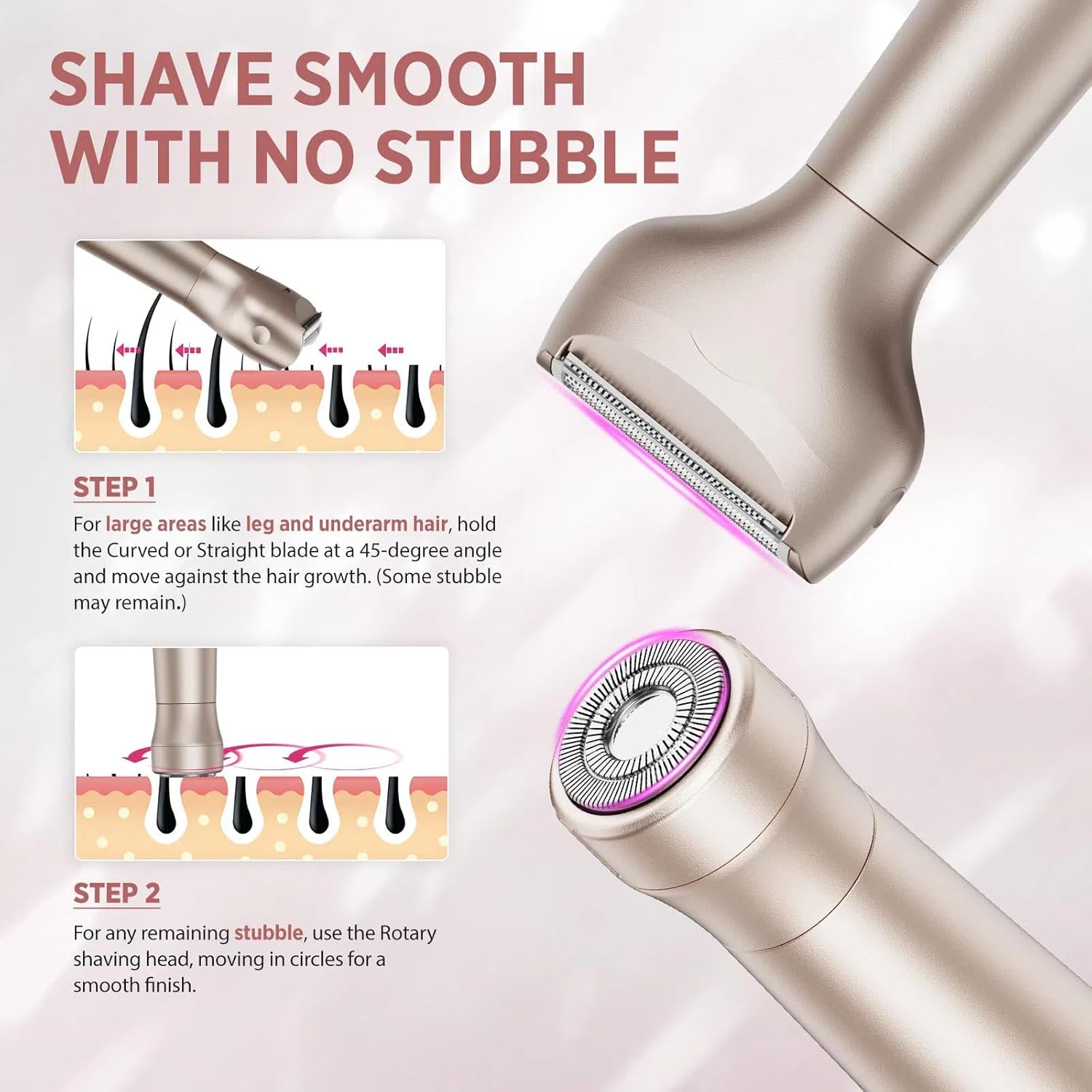 Orchrose Electric Razor for Women 2-in-1: Painless Rechargeable Shaver for Face Legs Underarms and Bikini Area – Travel Lock
