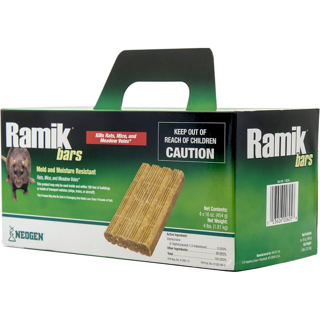 Ramik Bars All-Weather Rodenticide Mold & Moisture Resistant Bait For Control Of Rats, Mice, And Meadow Voles, 4 Lbs