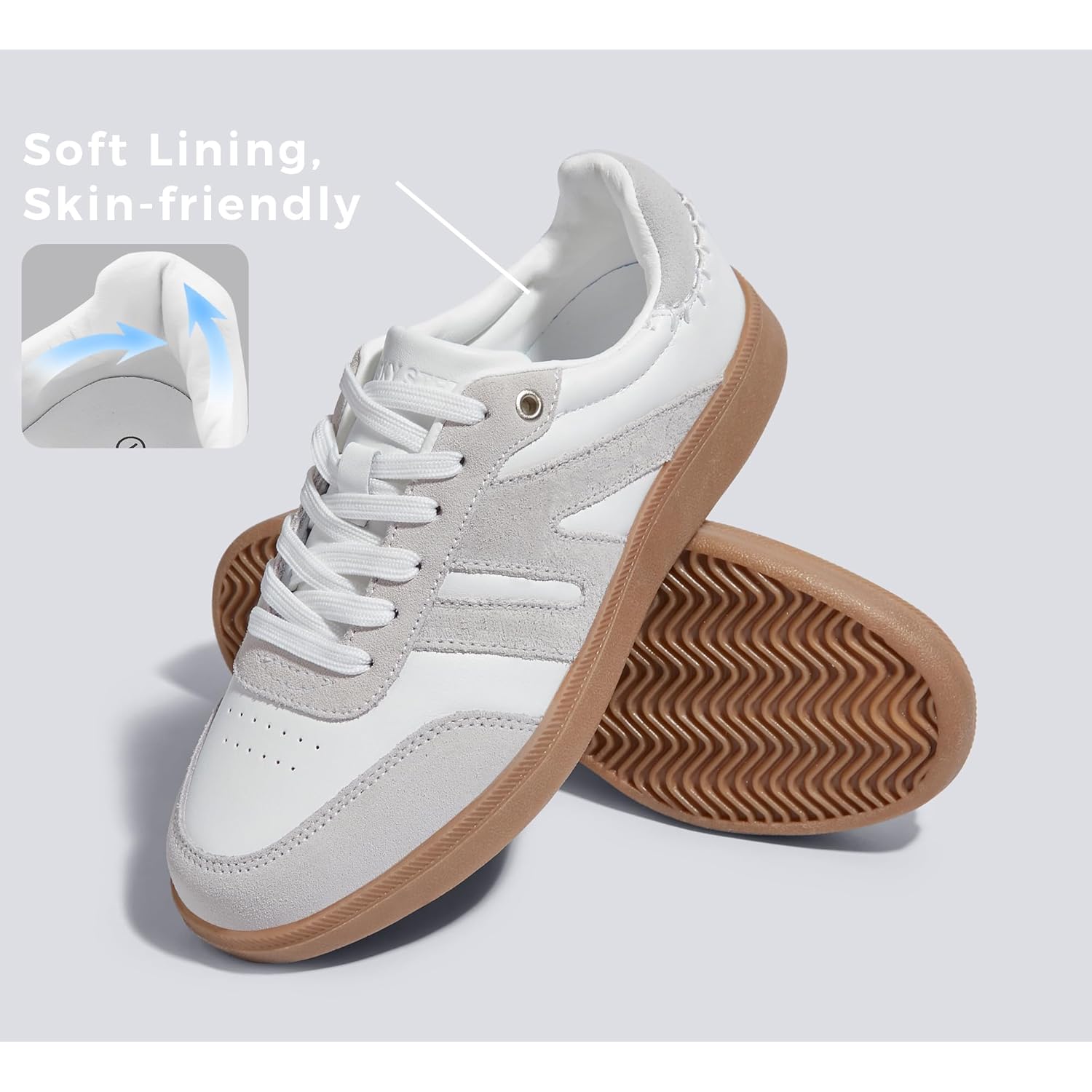 LUCKY STEP Women Classic Retro Gum Sole Fashion Sneakers Casual Tennis Skate Shoe Genuine Leather Walking Footwear Anti Slip Trainers