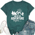 Women Mountain Shirts and So The Adventure Begins Tshirt Sunshine Moon Nature Pine Graphic Tees Heart Let's Go Find It Top Green