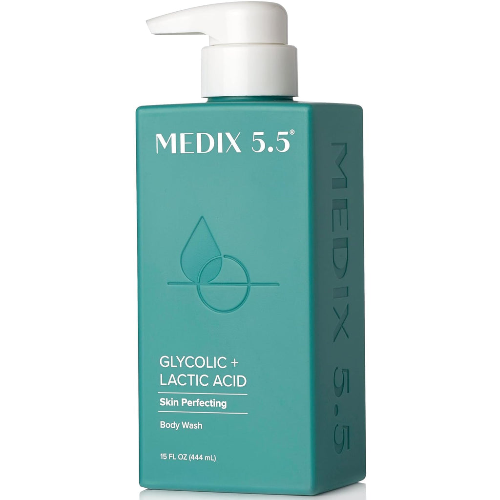 Medix 5.5 Glycolic Acid + Lactic Acid Exfoliating Body Wash Gel | Kp Bump Eraser | Aha Exfoliant Skin Care Body Cleanser | Keratosis Pilaris & Acne | Anti Aging Aha Foaming Body & Face Wash, 15 Fl Oz
