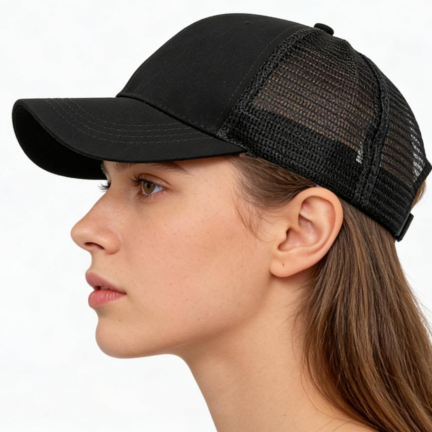 Izus Women'S Ponytail Hat Baseball Cap Mesh-Back High-Bun-Pony Summer-Spring-Caps 22-23 Inch