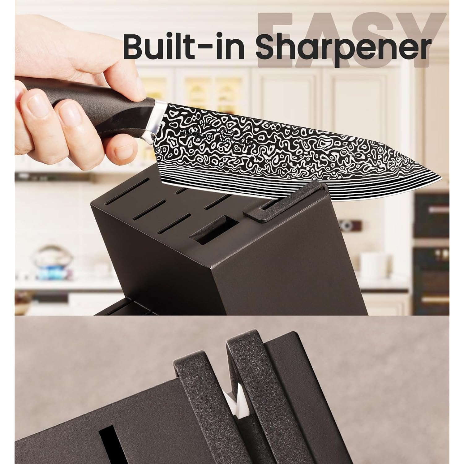 Knife Set, 15 Pieces Kitchen Knife Set with Built in Sharpener, High Carbon German Stainless Steel Knife Block Set, Dishwasher Safe, Mothers Day Gifts