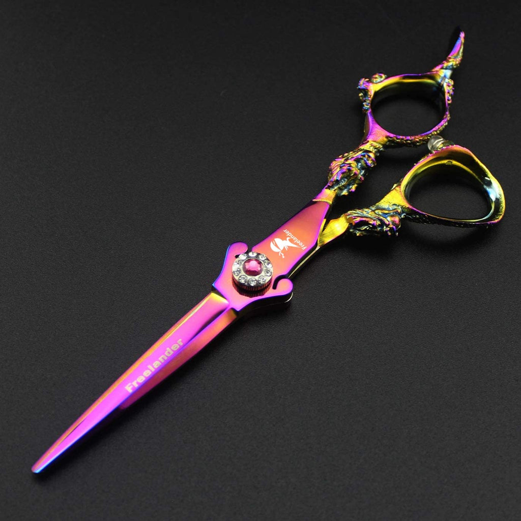 6.0" Professional Japan 440C Hair Cutting Shears - Salon Hair Blending/Thinning/Texturizing Scissor For Barber Or Home Use A-Rainbow