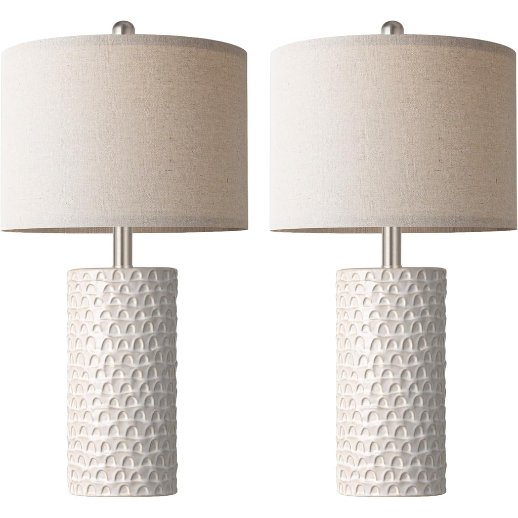 23" Modern Ceramic Table Lamp Set Of 2, Table Lamps For Living Room, Rustic Farmhouse Bedside Lamps Nightstand Lamp For Bedroom, White Desk Lamp For End Table Home Decor Beige