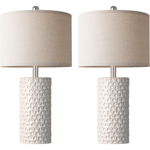 23" Modern Ceramic Table Lamp Set Of 2, Table Lamps For Living Room, Rustic Farmhouse Bedside Lamps Nightstand Lamp For Bedroom, White Desk Lamp For End Table Home Decor Beige