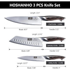 HOSHANHO 3 Pieces Knife Set, Professional Japanese High Carbon Stainless Steel Kitchen Knife Set, Ultra Sharp Chef Knives Sets with Ergonomic Pakkawood Handle