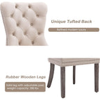 Velvet Dining Chairs Set Of 4, Upholstered High-End Tufted Dining Room Chair With Nailhead Back Ring Pull Trim Solid Wood Legs, Nikki Collection Modern Style For Kitchen, Beige