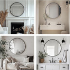 Oruii Round Mirror, Black Round Mirror 24 inch, Circle Wall Mirrors Metal Frame, Black Circular Mirrors for Bathroom, Wall, Living Room, Entryway, Hallway, Vanity, Rustic