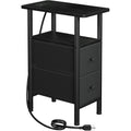Narrow End Table Living Room With Charging Station, Skinny Side Table With Fabric Drawers, Slim Nightstand For Bedroom, Small Spaces, Couch, Black, Hetndp02Bk-1