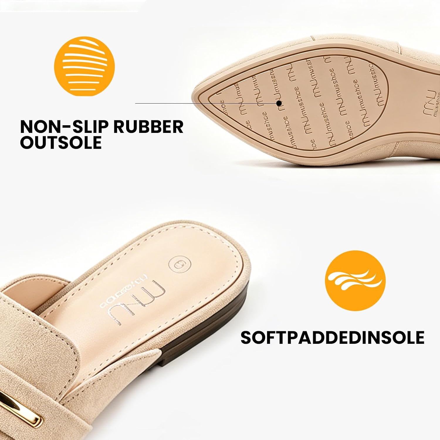 Musshoe Mules For Women - Suede Slip On Backless Loafers With Cushioned Insole And Non-Slip Sole, Pointed Toe Flats For Office Work Business Casual