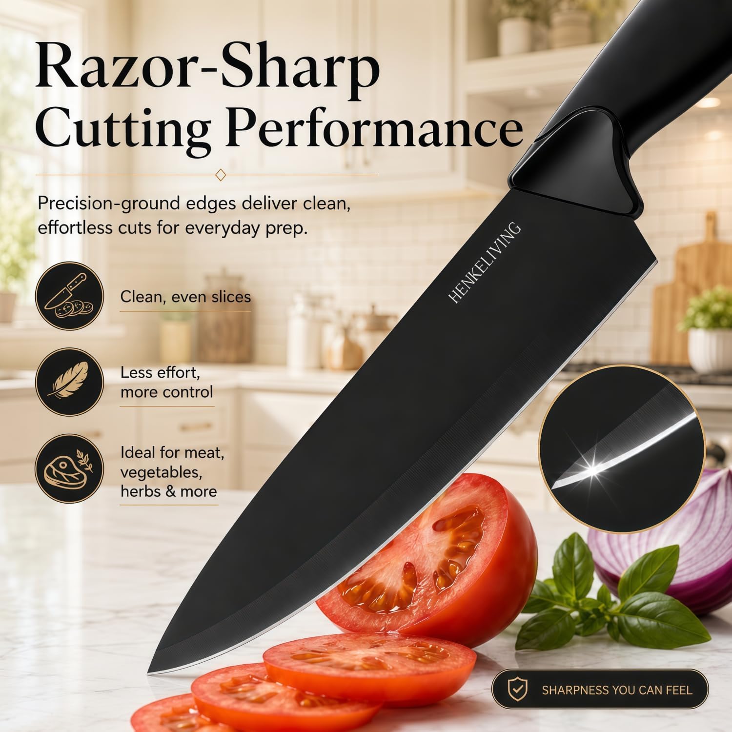 14-Piece Black Kitchen Knife Block Set With Built-In Sharpener | German High-Carbon Stainless Steel Blades, Dishwasher Safe, Ultra-Sharp Edges, Ergonomic Non-Slip Handles