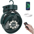 Camping Fan With Remote Control - 12000Mah Rechargeable Battery Powered Fan, Camping Fans For Tents With Led Light & Hanging Hook, Rechargeable Battery Operated Ceiling Fans For Tent Rv Bed, Green