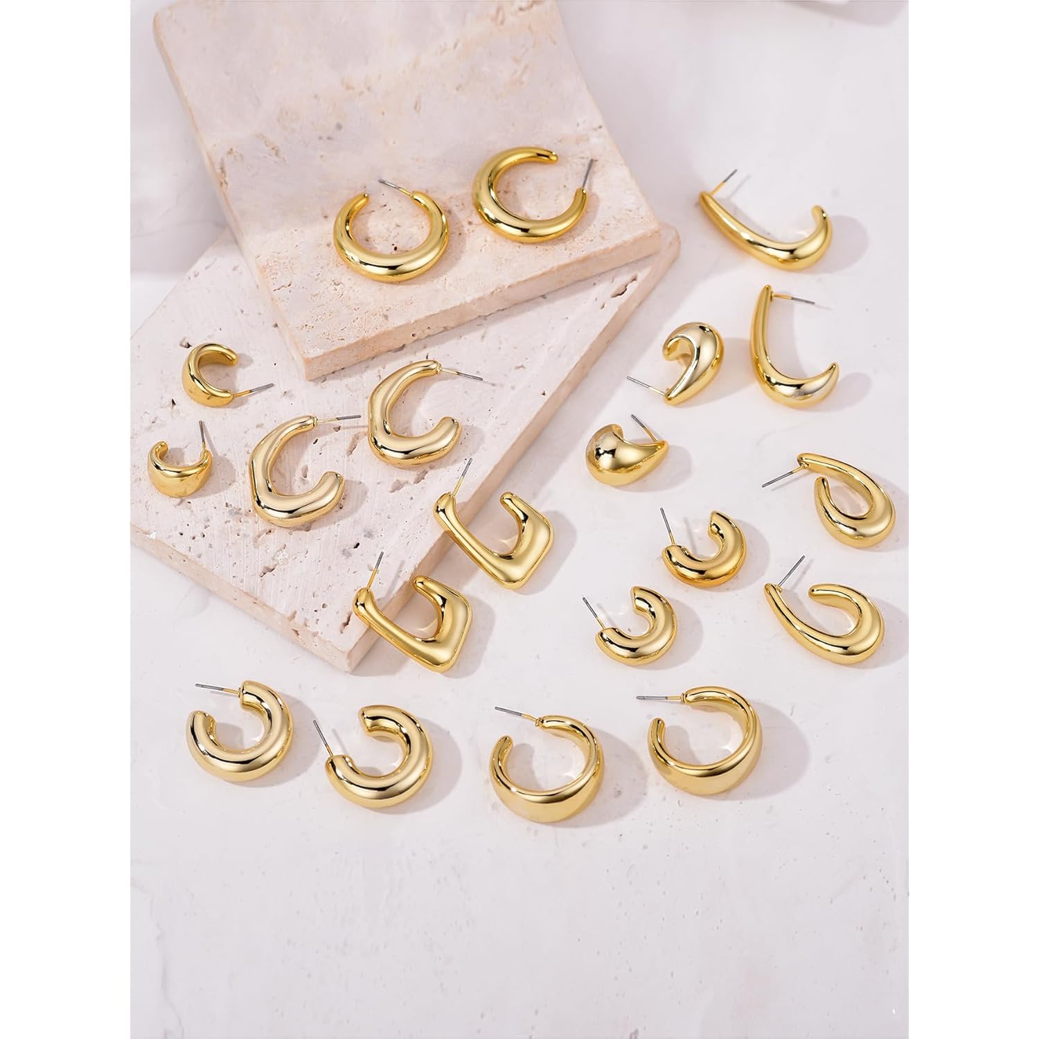 10 Pairs Hypoallergenic Chunky Gold Dangle Earrings for Women Trendy Thick Gold Plated Hoop Earrings Set Lightweight Jewelry