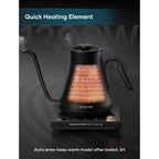 INTASTING Electric Kettle, Gooseneck Electric Kettle, ±1℉ Precise Temperature Control, Stainless Steel Interior, Quick Heating for Pour Over Coffee, Tea & Boiling Water, 0.9L (Black)
