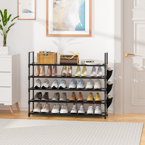 5 Tier Shoe Organizer Rack For Closet, Entryway, Garage, Door, Space Saving, Shoe Holder Stand/Tower, Large, 20-25 Capacity