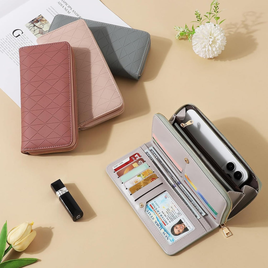 Wallet Women PU Soft Leather Large Womens Wallet Bi-fold Credit Card Holder Ladies Wallets With ID Window Coin and Cash Organizers Long Clutch Wallet Women, Black