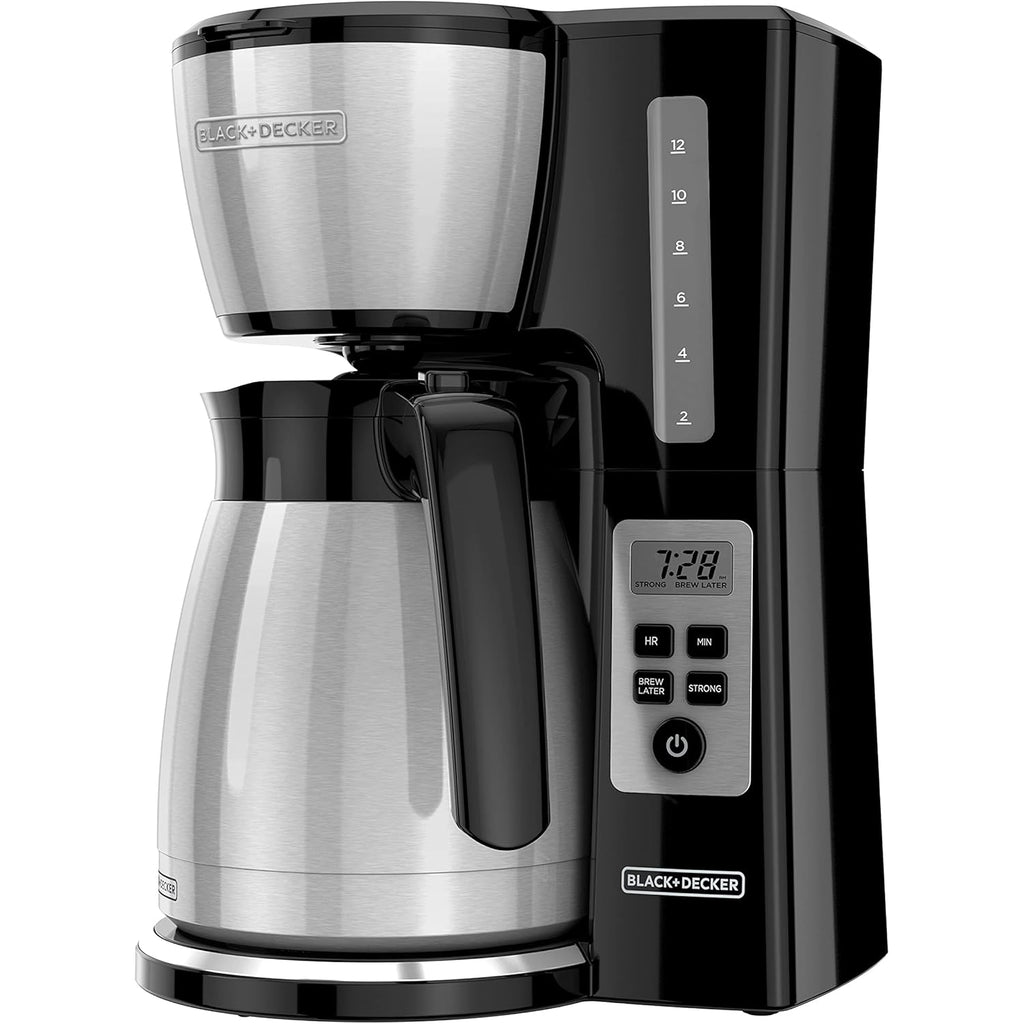 BLACK+DECKER 12 Cup Thermal Programmable Coffee Maker with Brew Strength and VORTEX Technology, Black/Steel, CM2046S