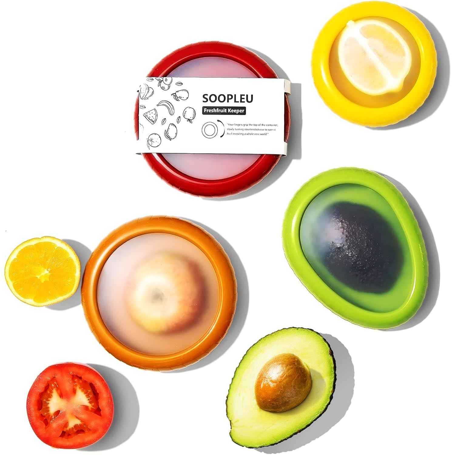 Avocado Saver & Onion Storage, 4Pcs Silicone Fresh Produce Holder | Keep Avocados Fresh! 4Pcs Silicone Holder For Tomato, Lemons, Garlic & Produce. Ideal Fridge Fruit Vegetable Containers.