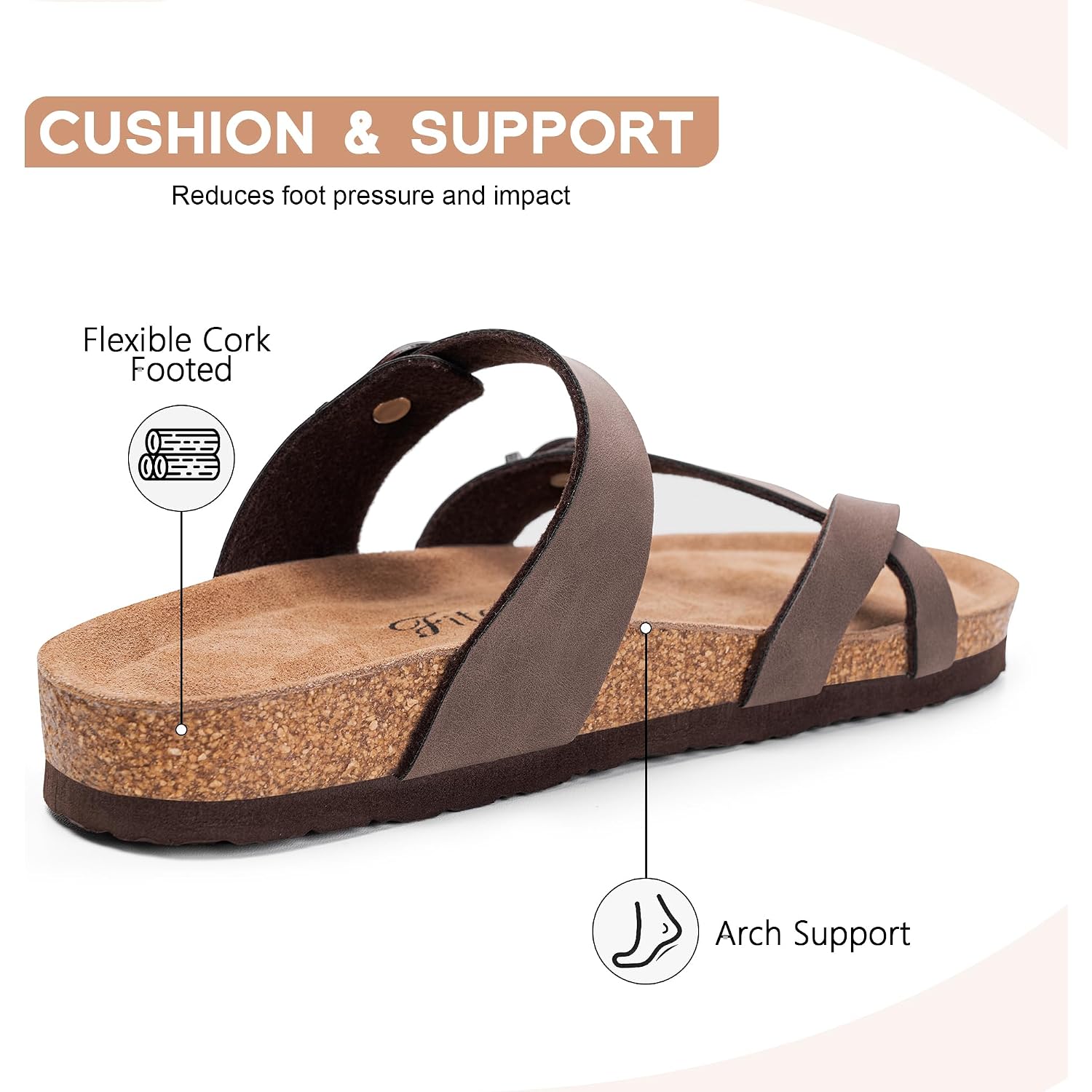 Fitory Women'S Slide Sandals With Soft Cork Footbed, Comfort Arch Support Flat Sandals For Summer Size 6-11