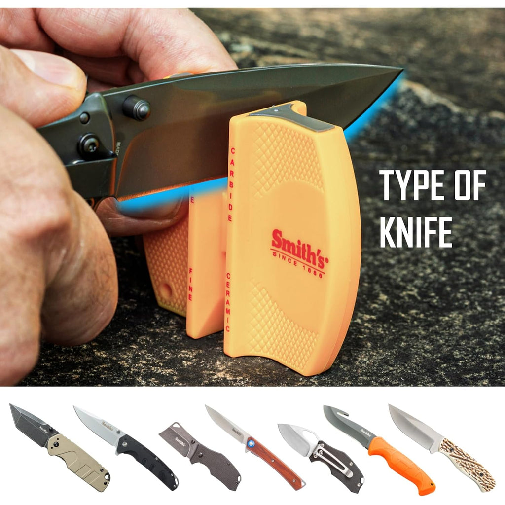 Smith's CCKS 2-Step Knife Sharpener - Yellow - 2-Step Preset Coarse & Fine Slots - Outdoor Handheld Knife Sharpener - Fishing, Hunting, Fillet, Pocket Knives - Compact Plastic Portable Keychain Tool