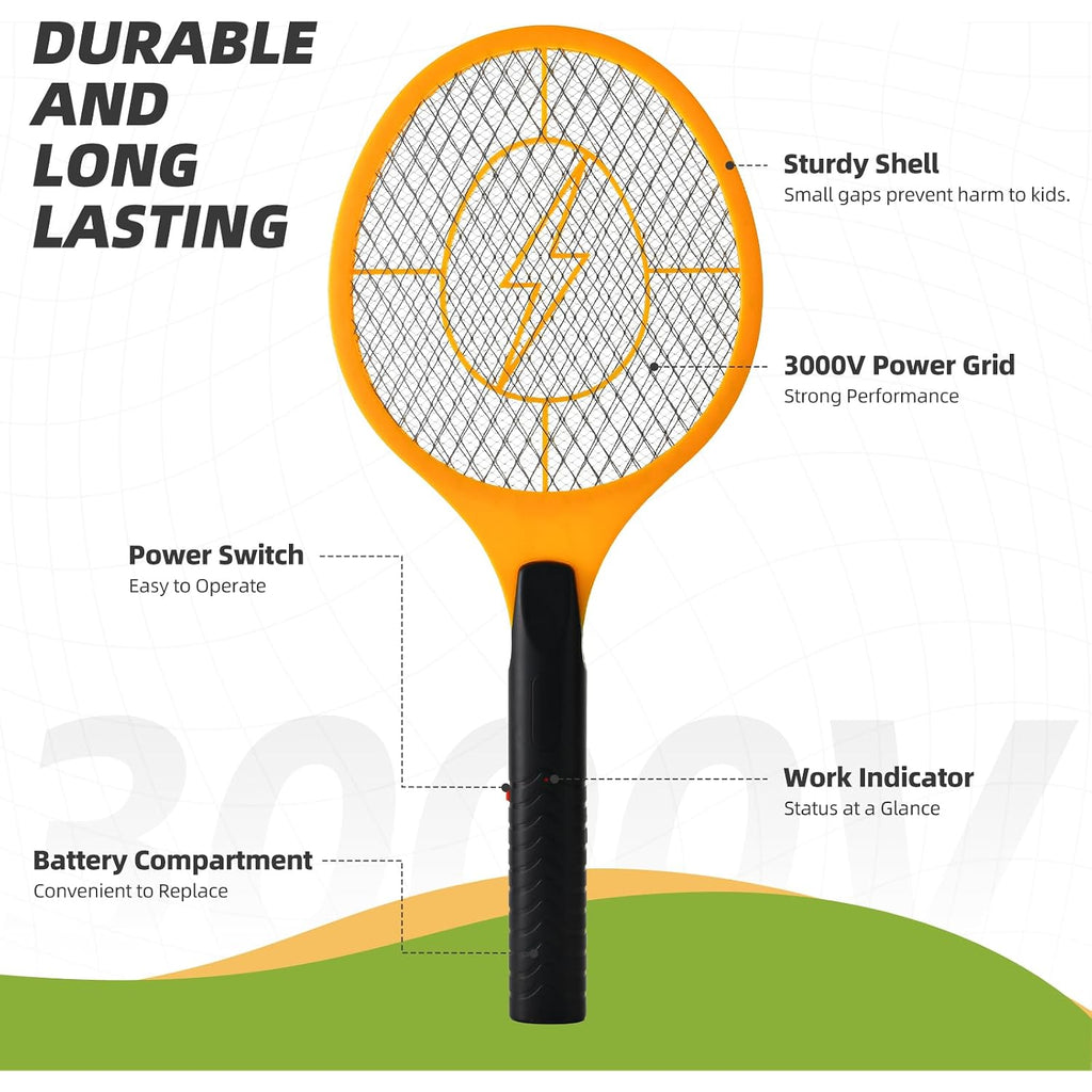 Jazb Electric Fly Swatter, Pack Of 3 Bug Zapper, Fly Zapper, Handheld Powerful 3000V Zapper Racket For Indoor, Mosquito & Flies - Racket Catcher With 3-Layer Safety Mesh