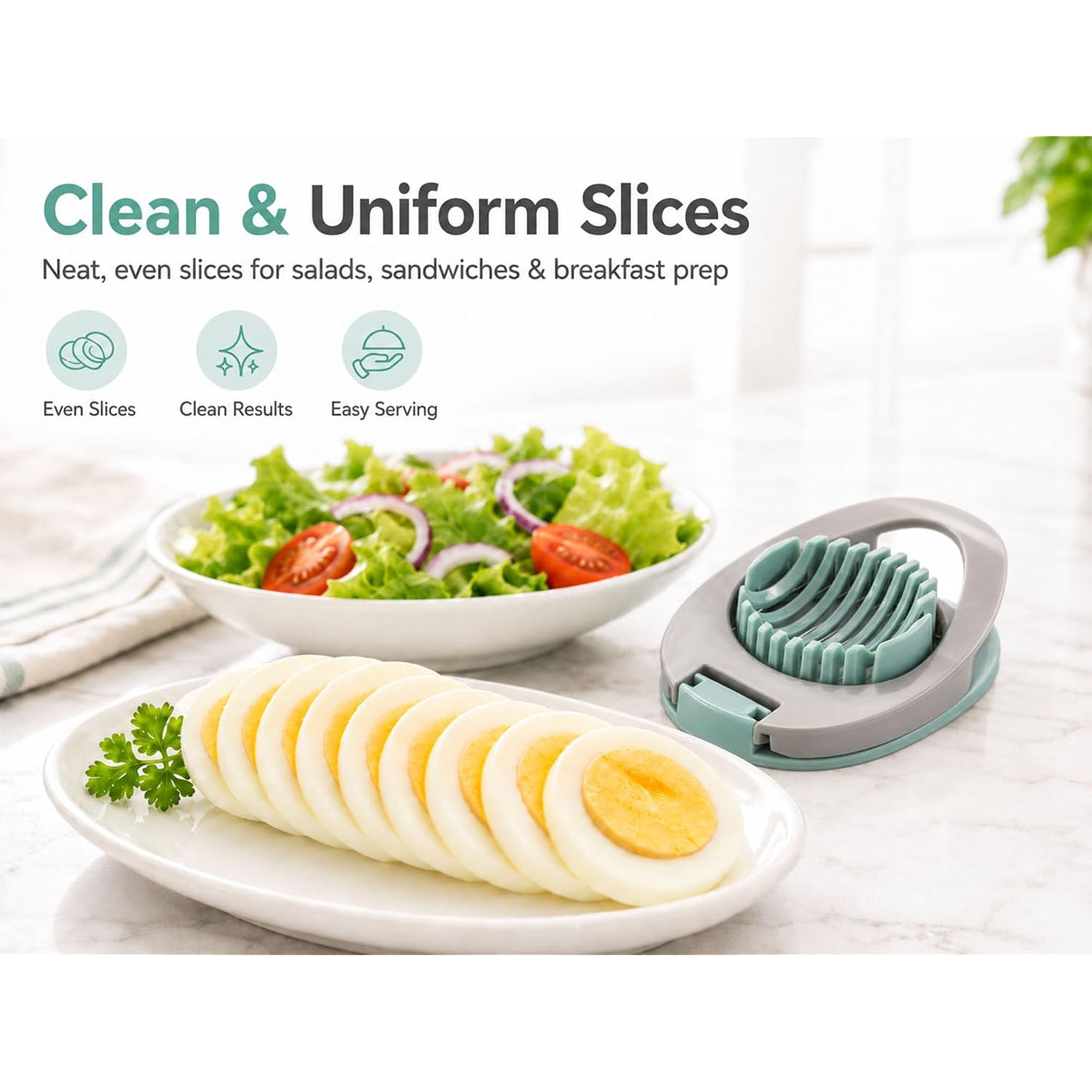 Egg Slicer For Boiled Eggs Strawberry Cutter With Stainless Steel Wire （Green）