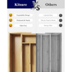 Kitsure Silverware Organizer - Expandable Bamboo Kitchen Drawer Organizer For Cooking Utensils And Cutlery, Sturdy & Thickened Kitchen Organizers And Storage Solution, Large, Natural