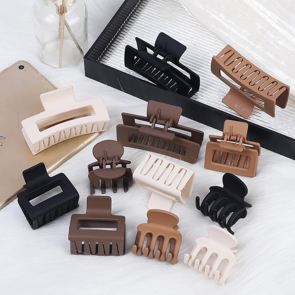 Smksl 12 Pcs Hair Claw Clips For Women & Girls 3 Styles Hair Accessories | Durable & Sturdy Plastic Matte Clips For Thin Thick & Curly Hair, Strong Hold & Non-Slip, Ideal Stylish Gifts For Ladies