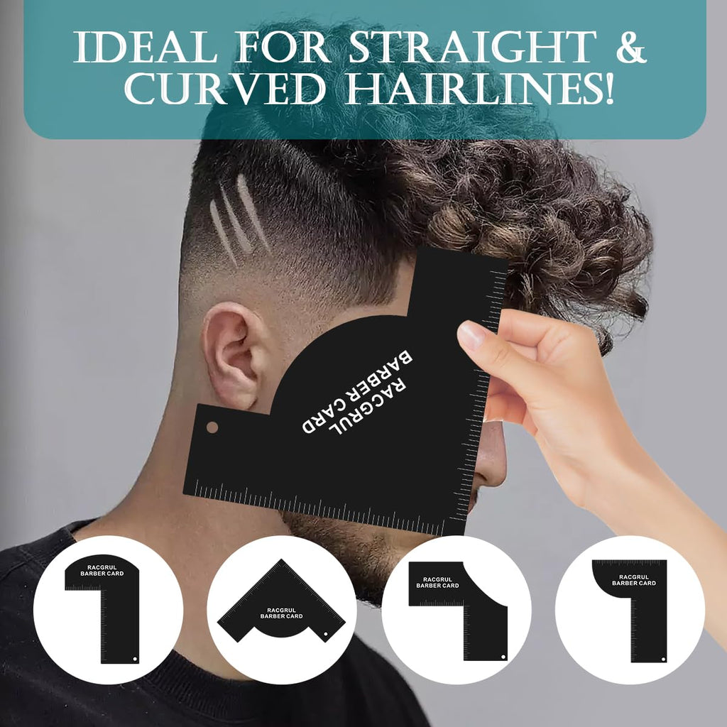 Enhancement Card for Barbers with Measurement Indicators, Reusable Hairline Shaping Tool, Beard Line Up Template, Color Spray Edge Line Up Tool, Easy to Clean Hairline Maker Guide for Barbers