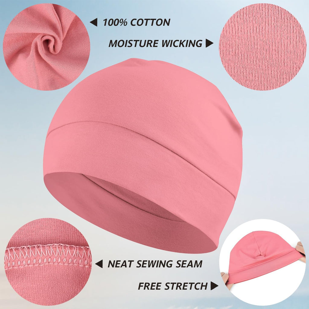 100% Cotton Skull Caps Beanie Sleeping Hats For Men Women | Lightweight, Soft & Breathable Skully Head Cover, Helmet Liner For Cycling & Running, Wicking Cpap Chemo Bald Nightcap